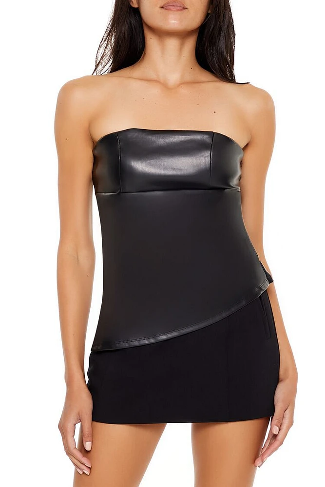 Faux Leather Asymmetrical Tube Top