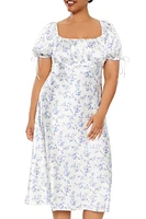 Plus Floral Puff-Sleeve Midi Dress