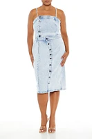 Plus Button-Up Denim Midi Skirt