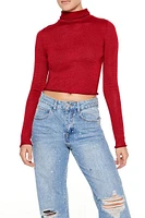 Glitter Knit Turtleneck Crop Top