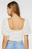 Eyelet Sweater-Knit Crop Top