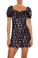 Floral Print Lace-Trim Mini Dress