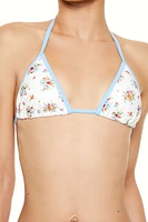 Romantic Floral Triangle Bikini Top