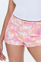 Tropical Floral Print Denim Shorts