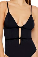 Ribbon-Trim Lingerie Thong Bodysuit