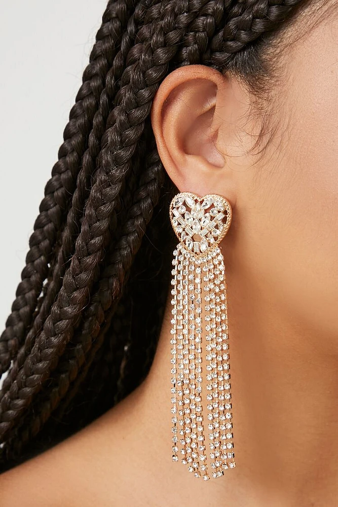 Rhinestone Fringe Heart Earrings