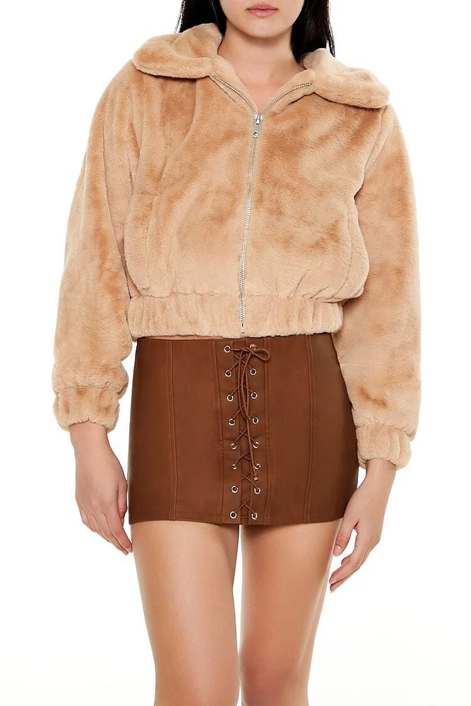 Plush Cropped Bomber Jacket