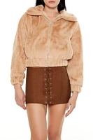 Plush Cropped Bomber Jacket