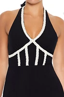 Lace-Trim Halter Mini Dress