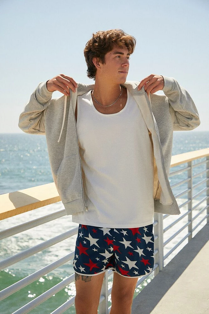 Star Print Drawstring Swim Trunks