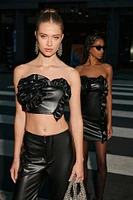 Faux Leather Rosette Tube Top