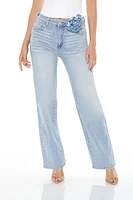 Rosette Belted Wide-Leg Jeans