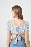 Floral Surplice Tie-Back Crop Top