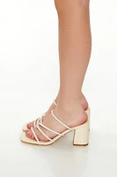 Strappy Faux Pearl Block Heels