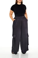 Plus Satin Mid-Rise Cargo Pants