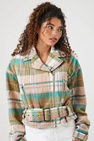 Plaid Belted Moto Jacket