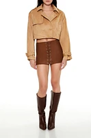 Faux Suede Cropped Trench Coat