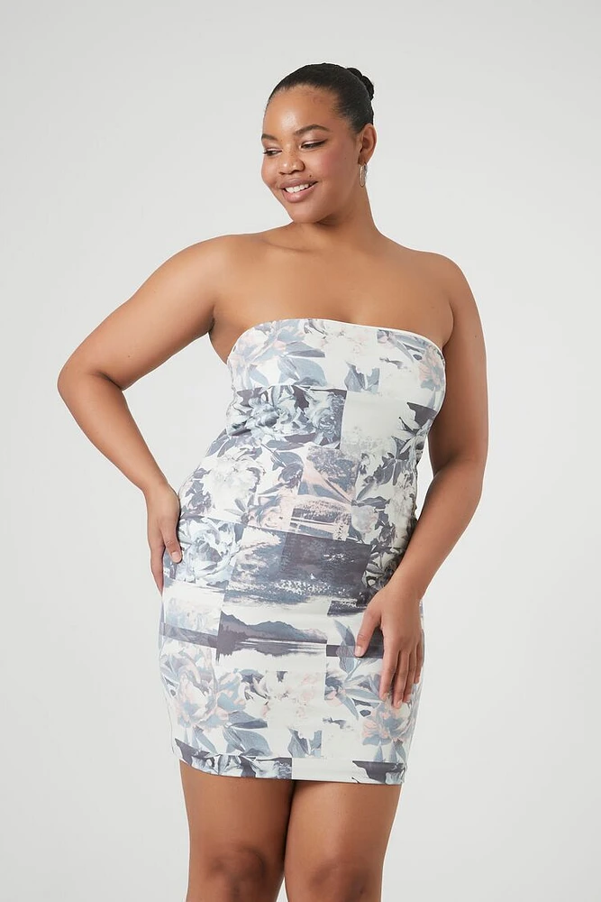 Plus Contour Sculpt Floral Tube Dress