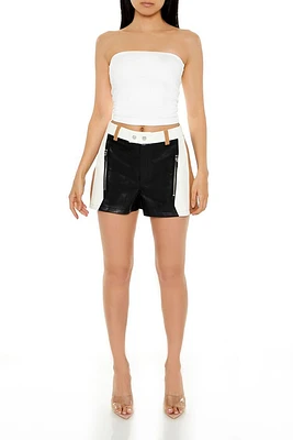 Faux Leather Colorblock Shorts