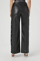 Faux Leather Rhinestone Chain Pants