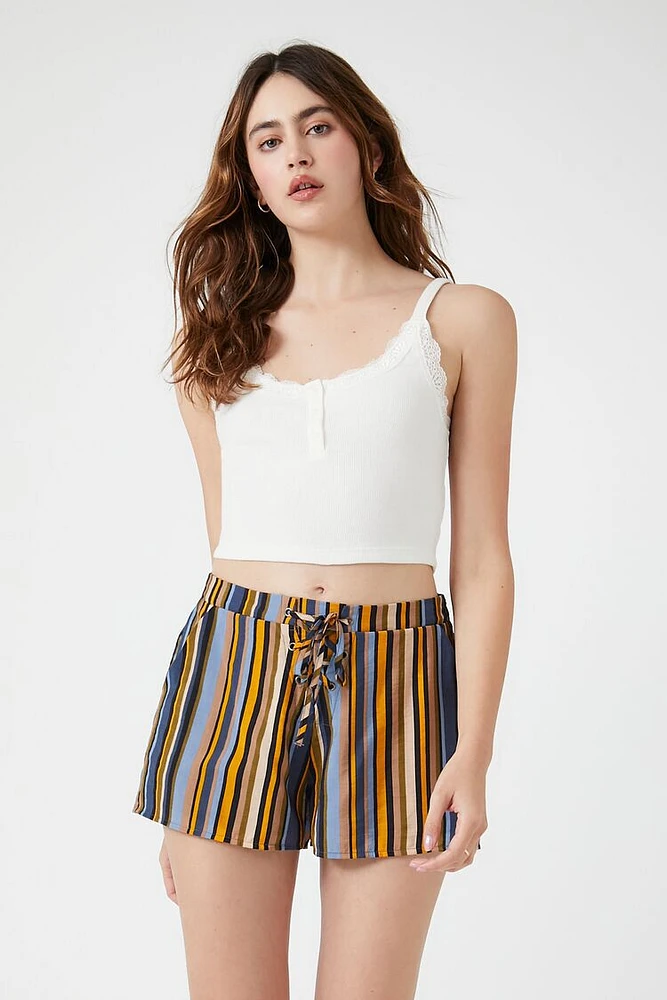 Striped Lace-Up Pull-On Shorts