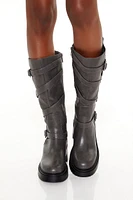 Strappy Faux Leather Lug-Sole Boots