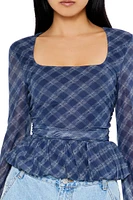 Plaid Square-Neck Peplum Top