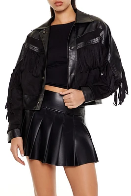 Fringe Faux Suede & Leather Shacket