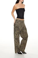 Leopard Baggy Mid-Rise Jeans