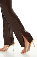 Faux Leather Split-Hem Flare Pants