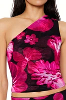Floral Print One-Shoulder Crop Top