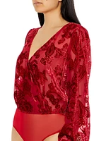 Flocked Paisley Surplice Bodysuit