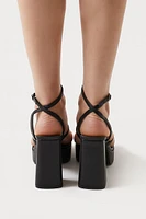 Faux Leather Strappy Platform Heels