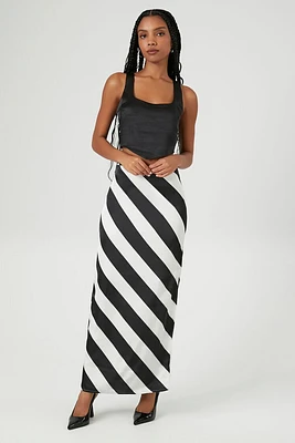 Satin Striped Maxi Skirt