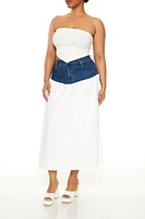 Plus Combo Denim Maxi Skirt