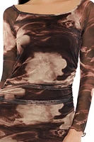 Mesh Abstract Bodycon Maxi Dress