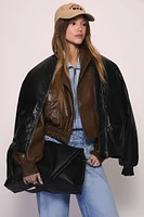 Faux Leather Utility Bomber Jacket