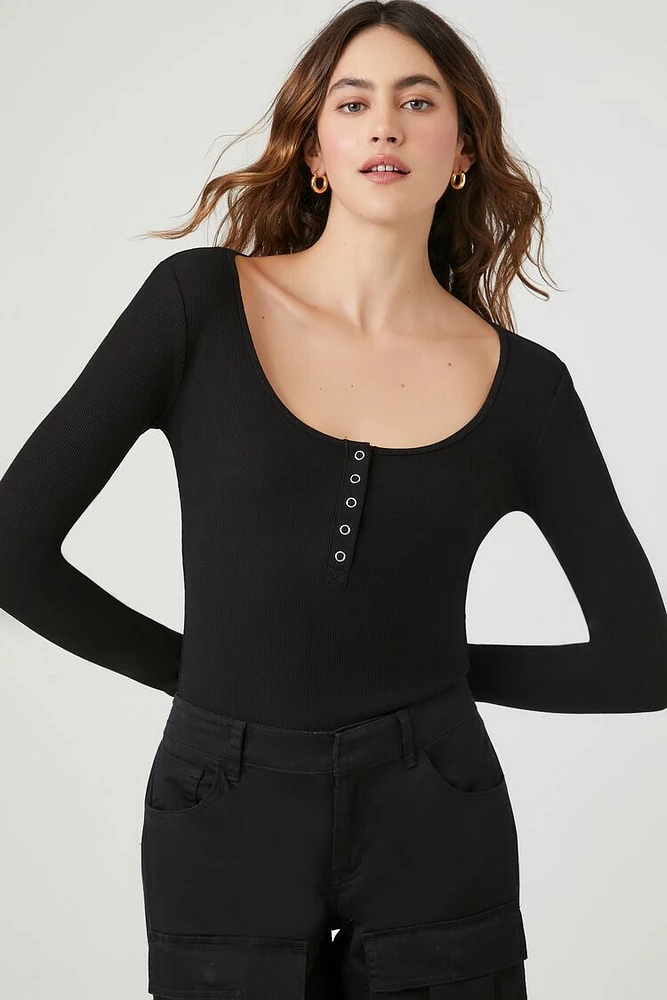 Ribbed Knit Long-Sleeve Bodysuit