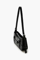 Buckled Faux Leather Baguette Bag