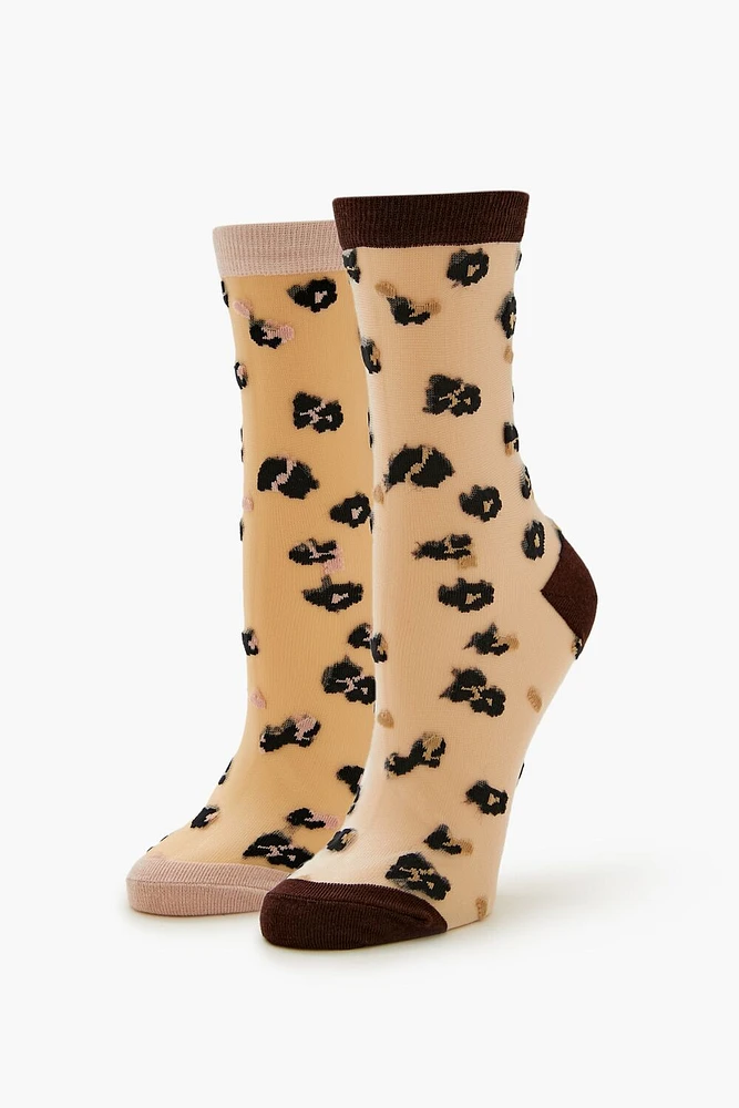 Sheer Leopard Crew Sock Set - 2 pack