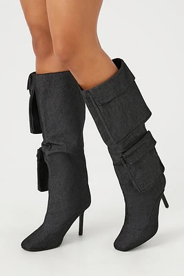 Denim Cargo Stiletto Boots