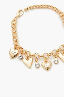 Rhinestone Heart Charm Bracelet