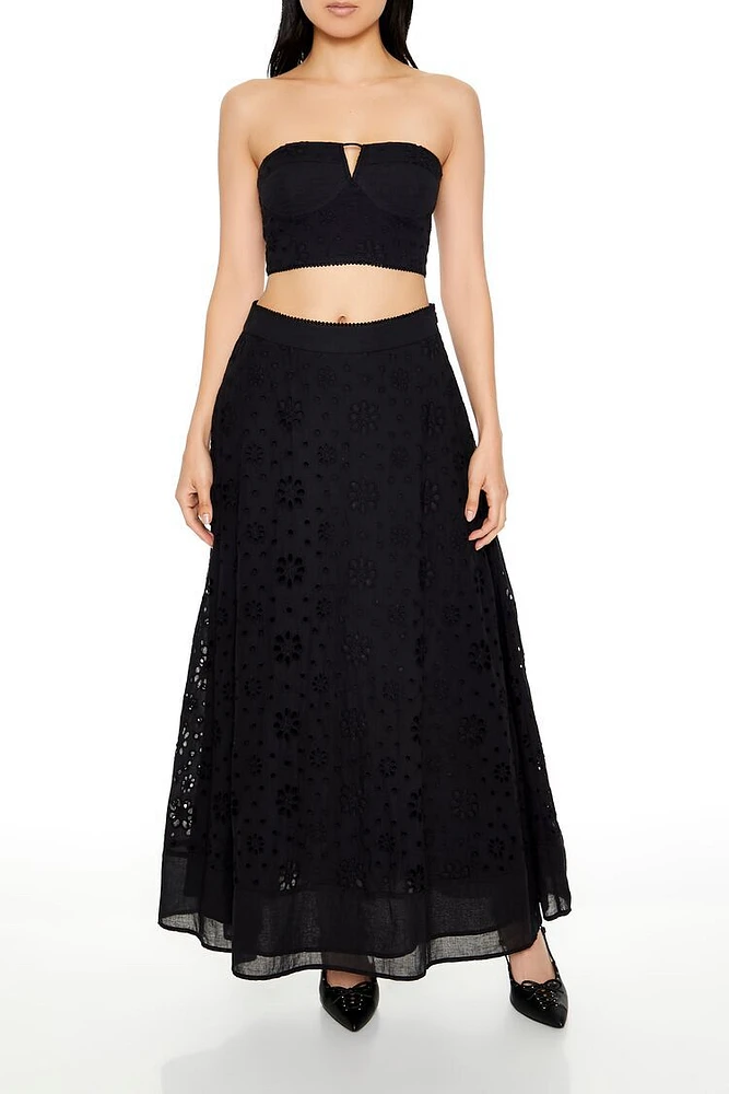 Eyelet Tube Top & Maxi Skirt Set