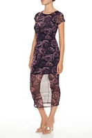 Rose Print Bodycon Midi Dress