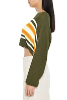 Striped Split-Back Cropped Sweater