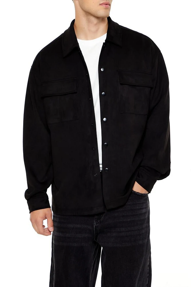 Faux Suede Snap-Button Shirt