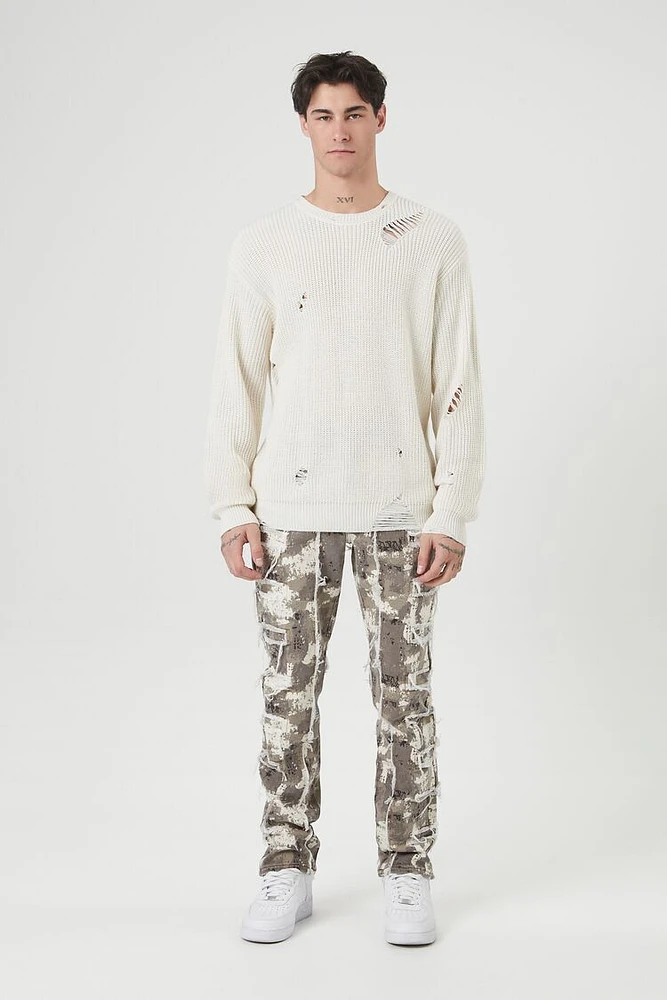 Distressed Camo Print Slim-Fit Jeans