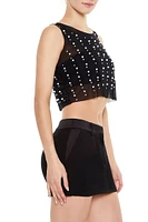 Mesh Faux Pearl Crop Top