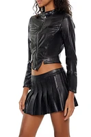 Notched Faux Leather Moto Jacket