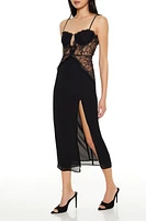 Eyelash Lace Satin Midi Dress